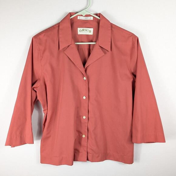 Orvis Women’s Shirt 18 Coral 3/4 Sleeve Button Front Wrinkle Free Cotton Poly - Picture 1 of 3